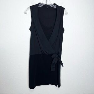 Theory Dress Women Size 6 Faux Wrap Black Front Tie Silk Blend Layered Sheath  J